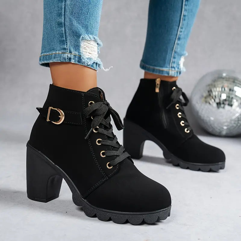 Liora Suede Mid-Heel Ankle Boots