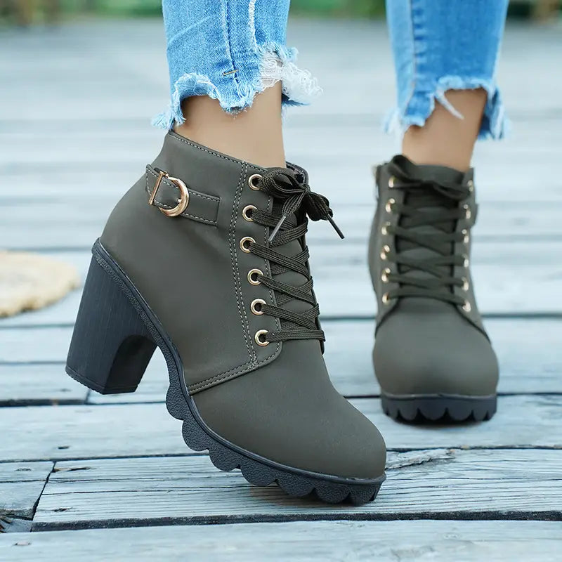Liora Suede Mid-Heel Ankle Boots