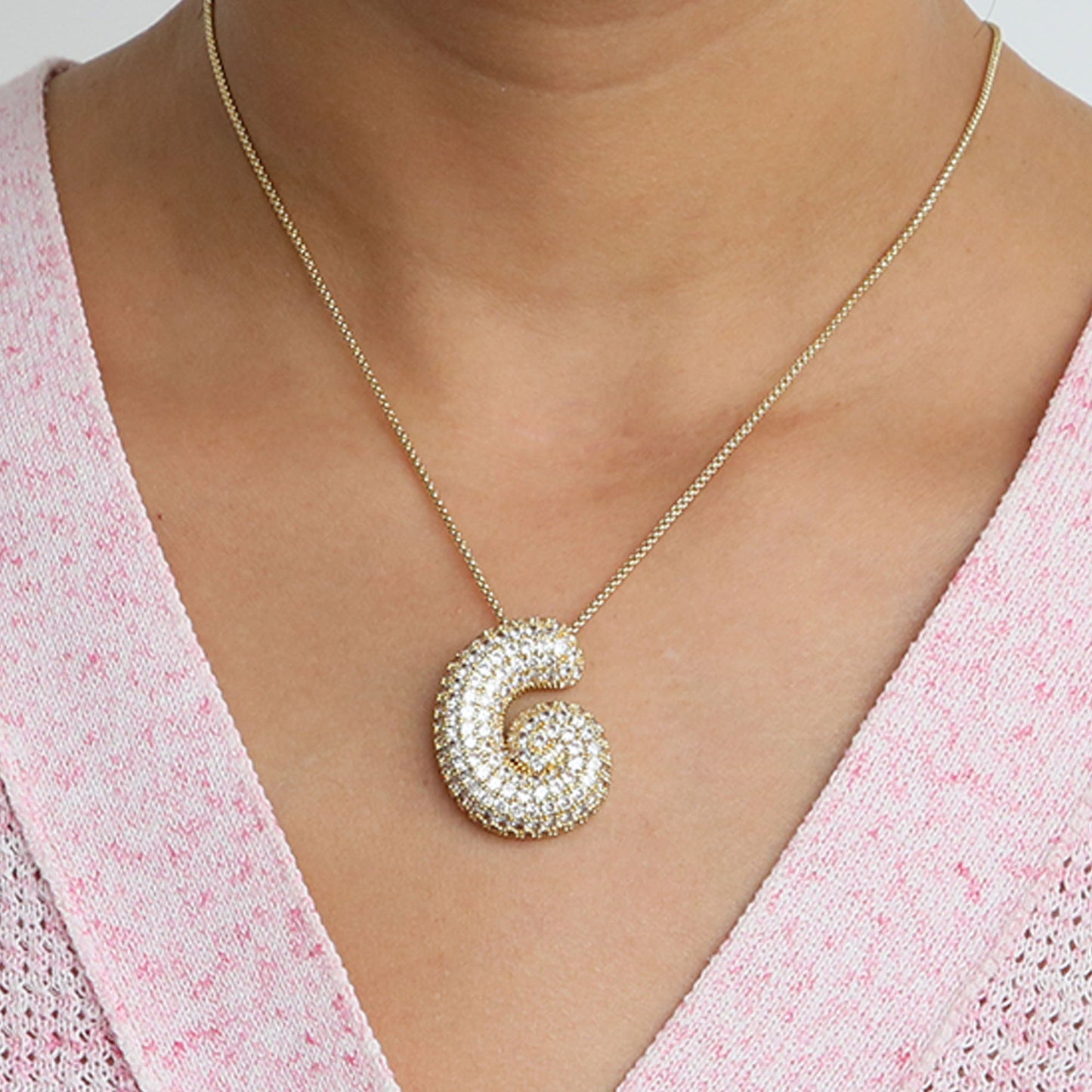 Bubble Initial Diamond Necklace