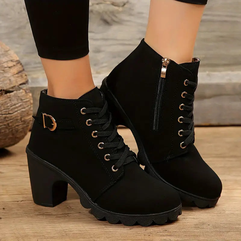 Liora Suede Mid-Heel Ankle Boots