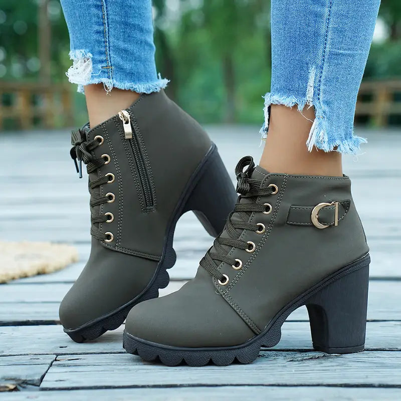 Liora Suede Mid-Heel Ankle Boots