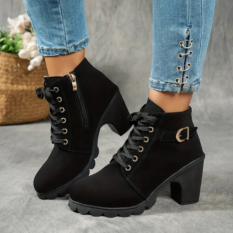 Liora Suede Mid-Heel Ankle Boots